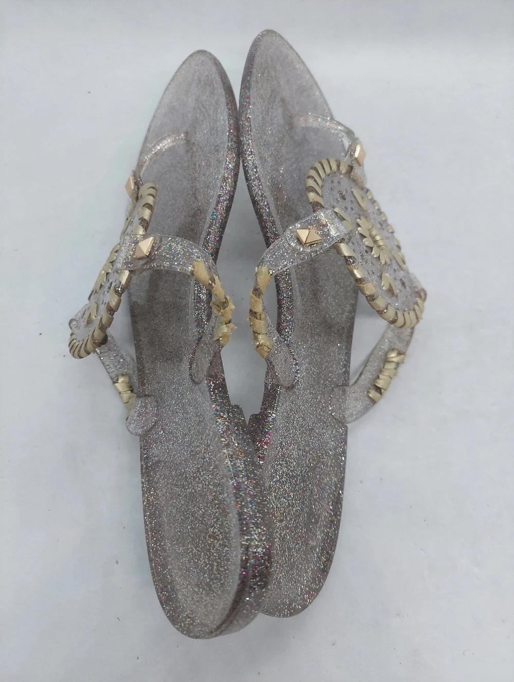 Jack Rogers Gold Flip Flop Sandals Metallic Jelly Sparkles Flat Slip On 8